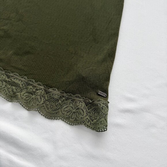 Aeropostale Olive Green Lace Trim Ribbed Tank Top Sleeveless Soft Stretch Cami - Picture 4 of 5